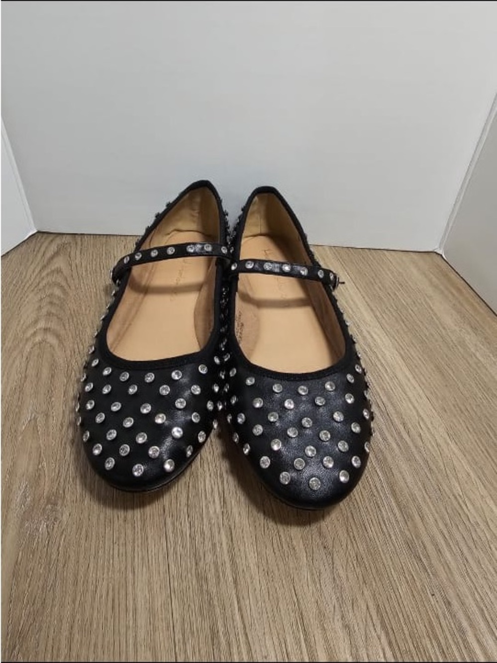 House of Harlow 1960 Flashy Rhinestone Mary Jane Flats Black Silver 8 - Like New